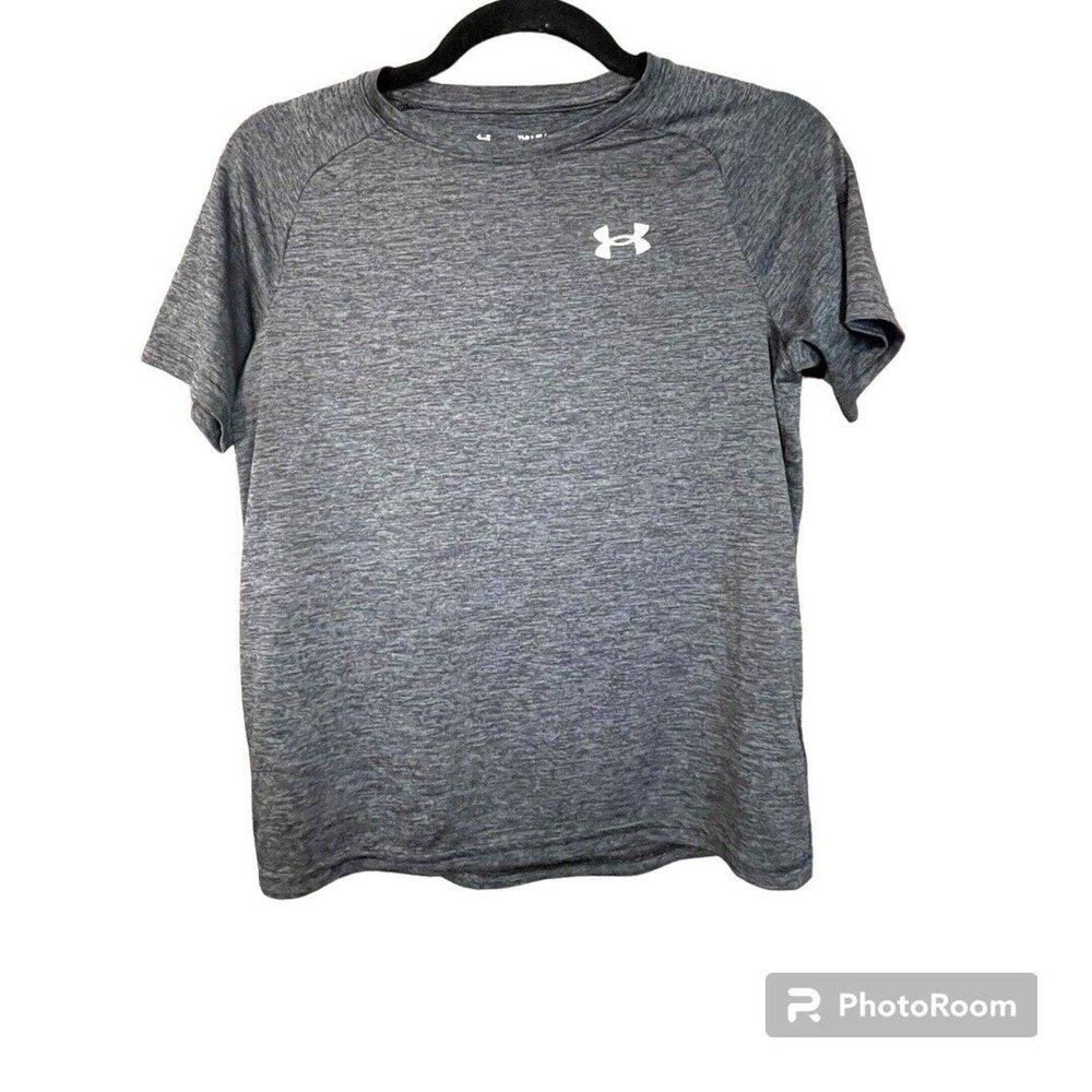 Under Armour Boys Dark Gray Logo Shirt Youth‎ Large Loose Fit